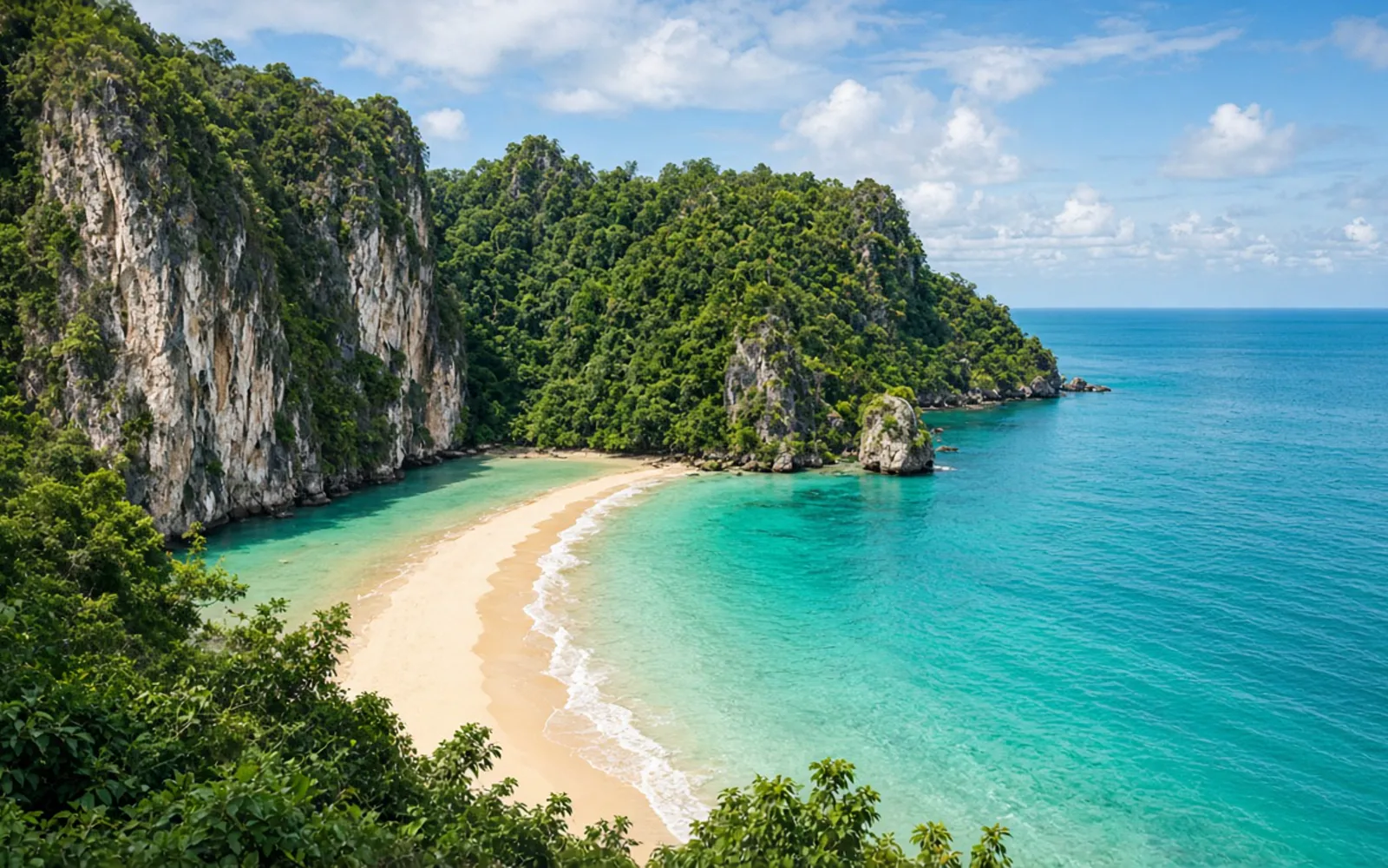 Limestone cliffs and the Andaman Sea at Phuket, Thailand
