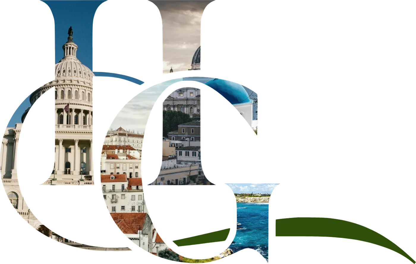 Harper Greene HG monogram filled with photographs of Washington DC, Rome, Lisbon, Santorini and Antigua