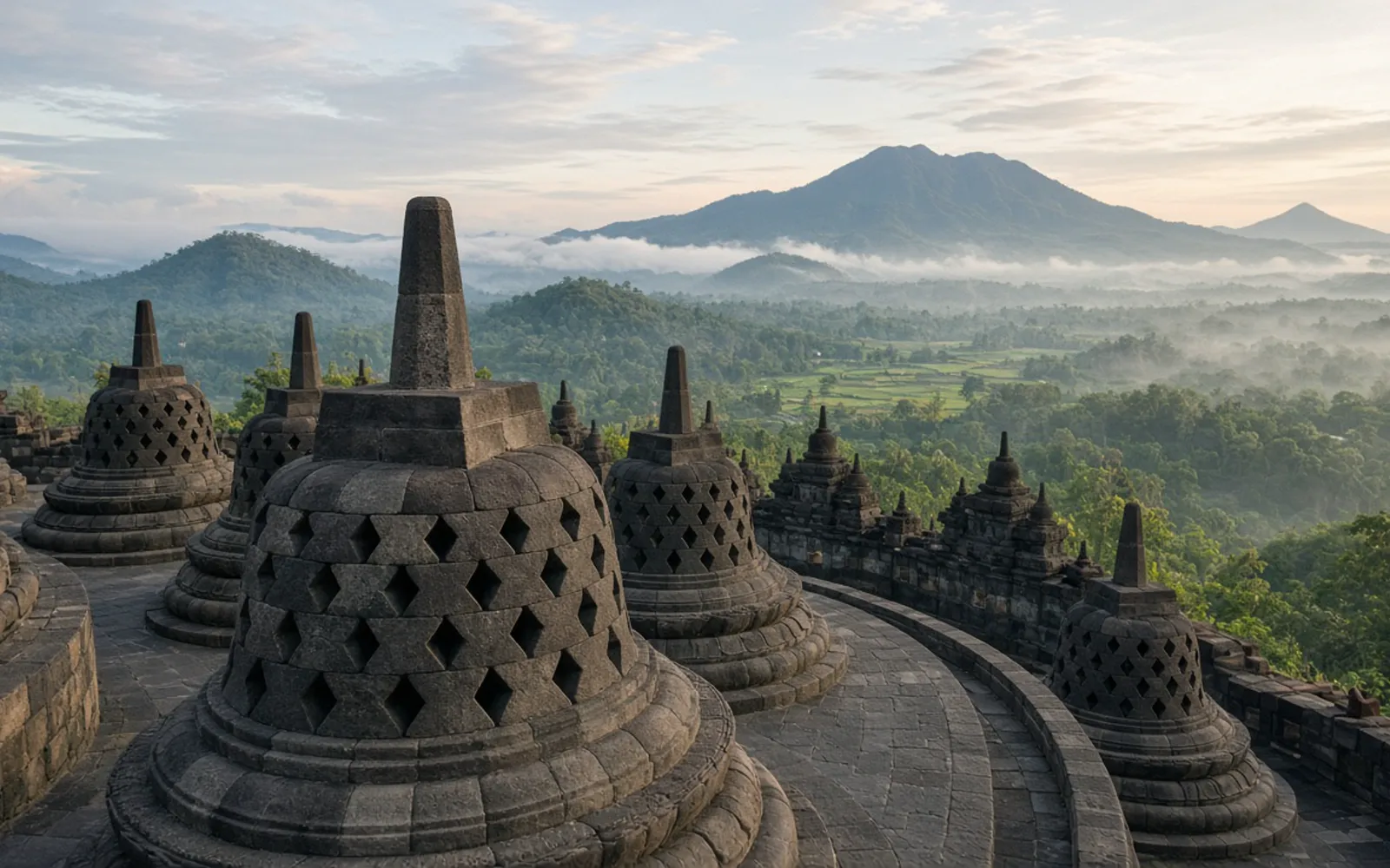 Borobudur and the hills of Java, Indonesia