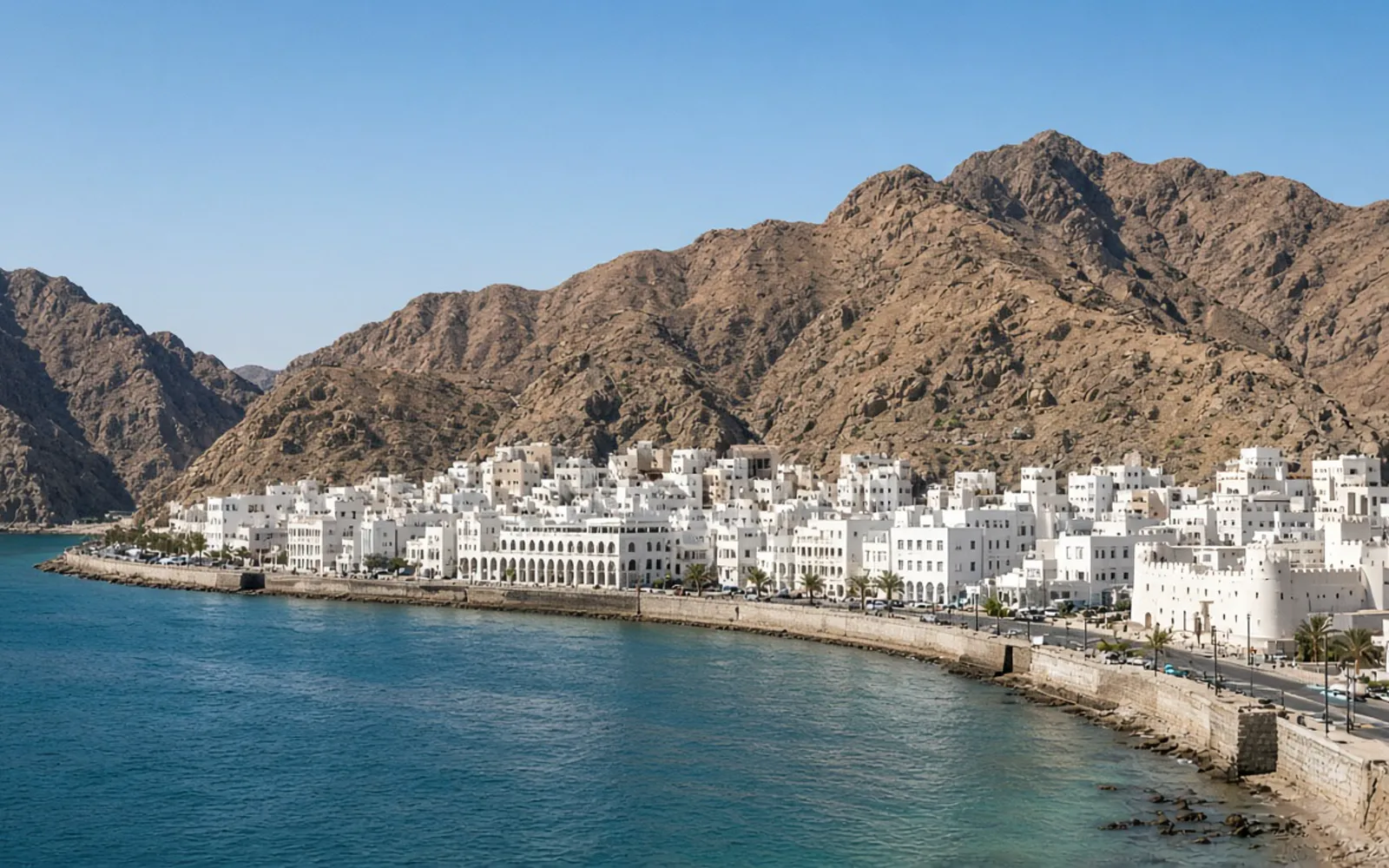 The corniche and mountains of Muscat, Oman